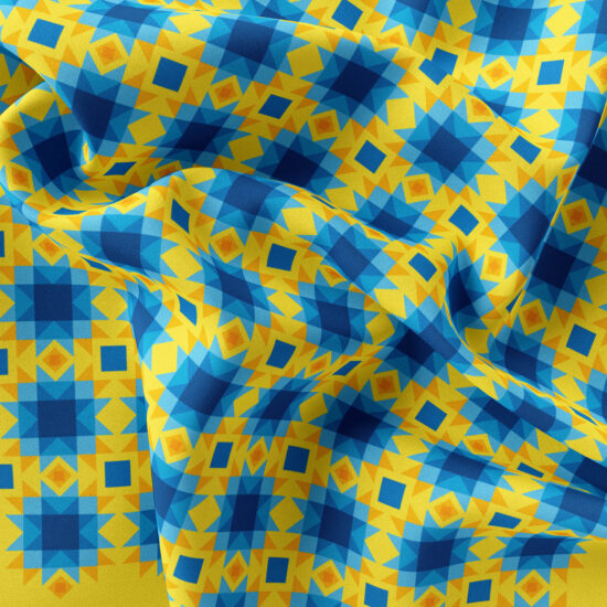 Ukrainian Cornflower Stars Silk Scarf Closeup